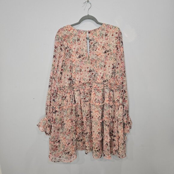 Torrid Floral Dress Long Sleeve Chiffon Long Sleeve Ruffle Mini Short Pink 3X - Picture 9 of 12